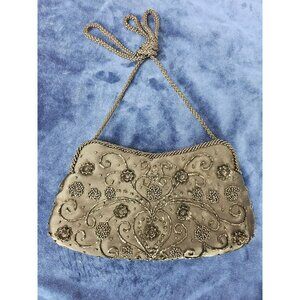 Vintage apt 9 Beaded Black Evening Purse Floral Design Rope Handle Elegant Forma